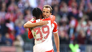 Mathys and Tel and Spurs legend Harry Kane in action for Bayern 