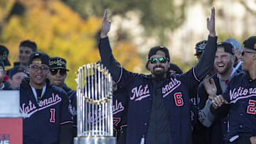 Nov 2, 2019; Washington, DC, USA; Washington Nationals third baseman Anthony Rendon (6) at the World Series Championship Parade. 