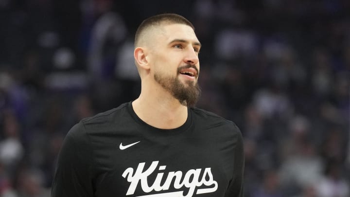 Mar 31, 2024; Sacramento, California, USA; Sacramento Kings center Alex Len (25) before the game against the Utah Jazz at Golden 1 Center. Mandatory Credit: Darren Yamashita-USA TODAY Sports