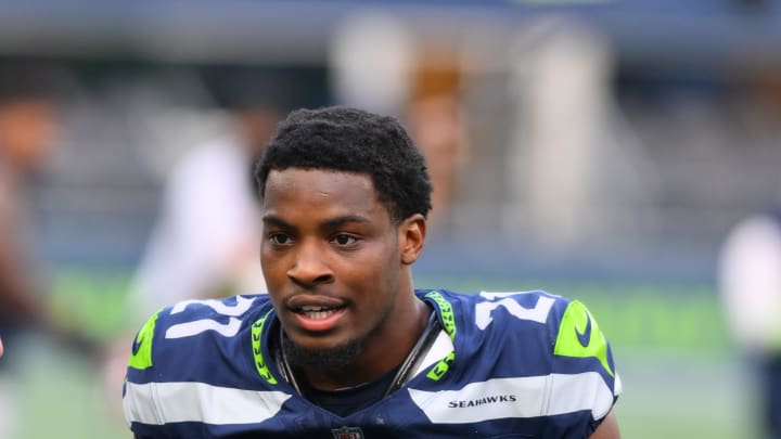 Oct 22, 2023; Seattle, Washington, USA; Seattle Seahawks cornerback Devon Witherspoon (21) after the game against the Arizona Cardinals at Lumen Field. Mandatory Credit: Steven Bisig-USA TODAY Sports