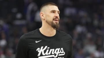 Mar 31, 2024; Sacramento, California, USA; Sacramento Kings center Alex Len (25) before the game against the Utah Jazz at Golden 1 Center. Mandatory Credit: Darren Yamashita-USA TODAY Sports