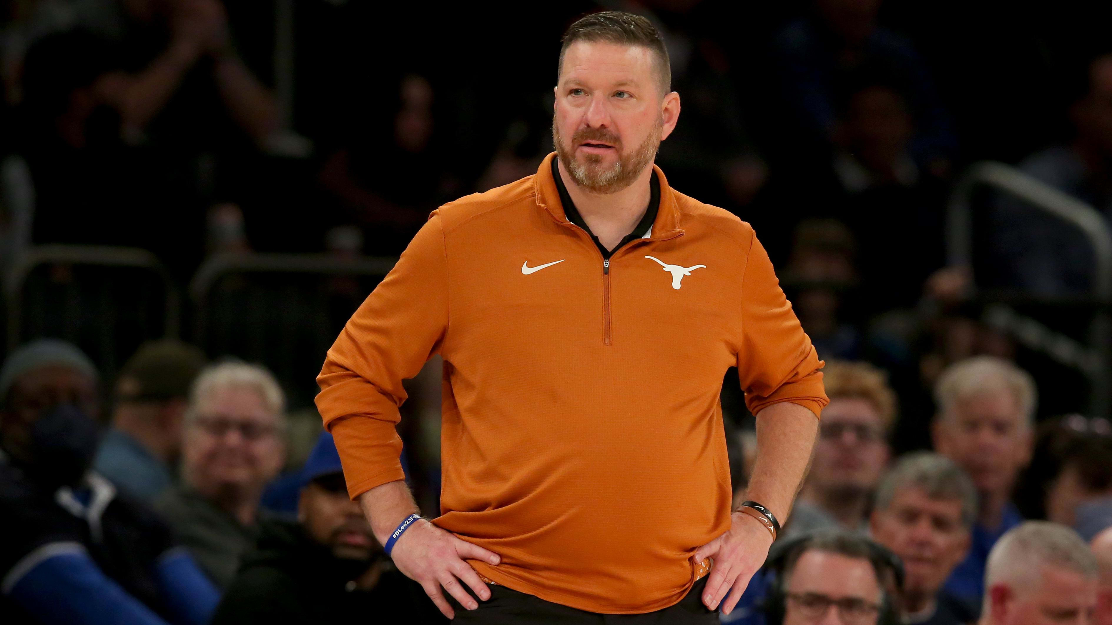 Texas head coach Chris Beard reacts to play on the court.