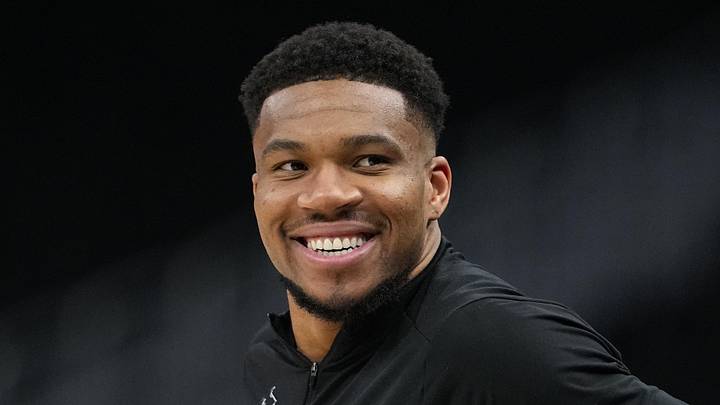Apr 10, 2026; Milwaukee, Wisconsin, USA;  Milwaukee Bucks forward Giannis Antetokounmpo looks on during warmups prior to the game against the Brooklyn Nets at Fiserv Forum. Mandatory Credit: Jeff Hanisch-Imagn Images