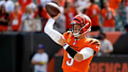 Cincinnati Bengals quarterback Joe Burrow warms-up before facing the and Jacksonville Jaguars.