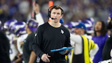 Jan 13, 2025; Glendale, AZ, USA; Minnesota Vikings assistant quarterbacks coach Grant Udinski against the Los Angeles Rams during an NFC wild card game at State Farm Stadium.