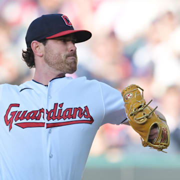May 26, 2023; Cleveland, Ohio, USA; Cleveland Guardians starting pitcher Shane Bieber (57) throws a pitch during the first inning against the St. Louis Cardinals at Progressive Field. Mandatory Credit: Ken Blaze-Imagn Images