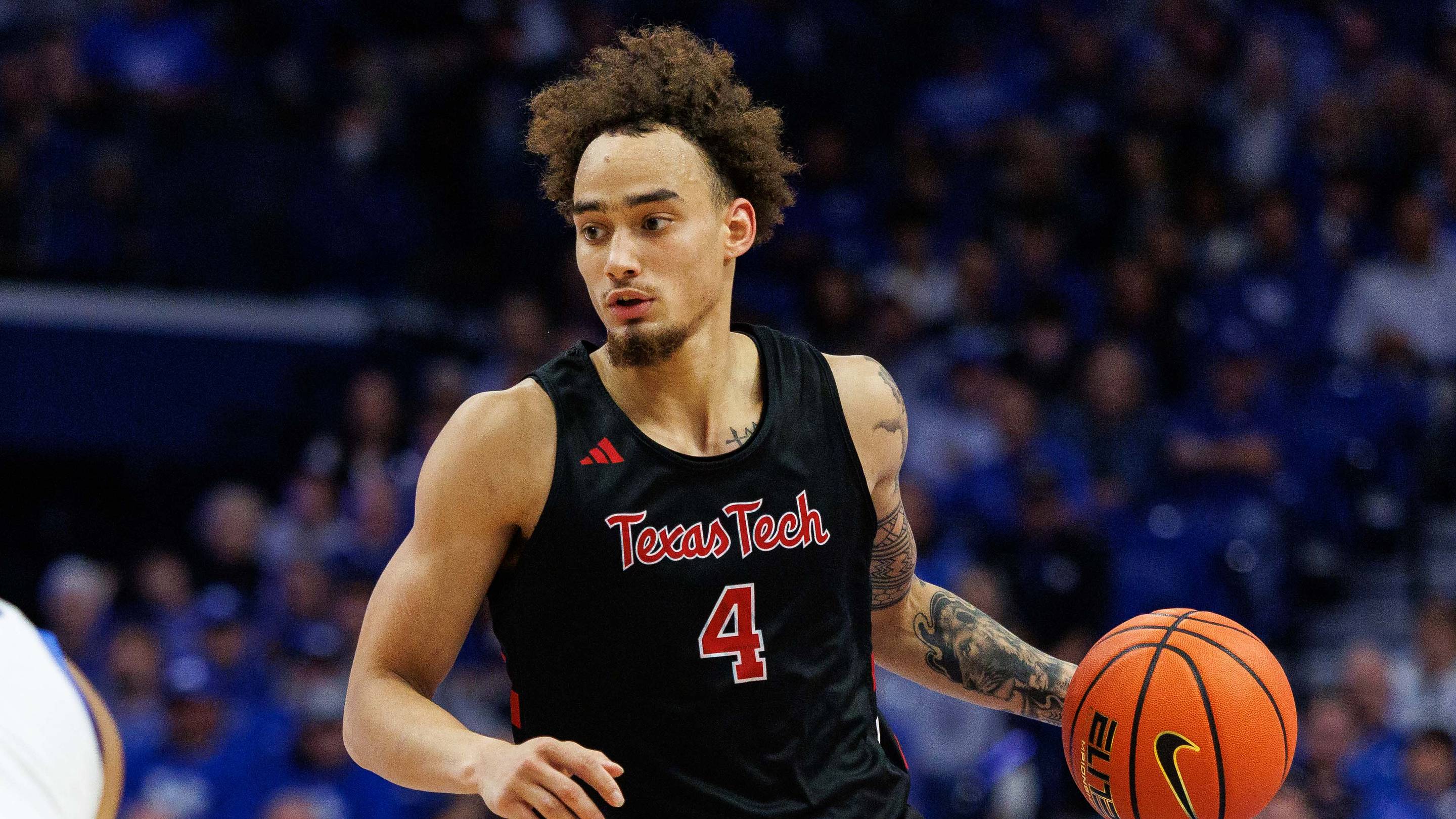 Oct 23, 2026; Lexington, KY, USA; Texas Tech Red Raiders guard Dra Gibbs-Lawhorn (4) handles the ball during the first half against the Kentucky Wildcats at Rupp Arena Central Bank Center. Mandatory Credit: Jordan Prather-Imagn Images | IMAGN IMAGES via Reuters Connect