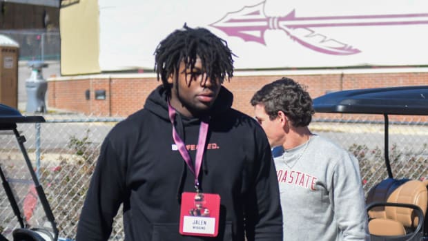 Florida State football hosted Rickards High School DL Jalen Wiggins on Junior Day in January 2024, but Wiggins chose Florida.