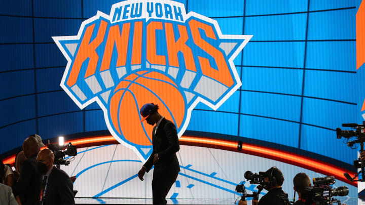 Jul 29, 2021; Brooklyn, New York, USA; Keon Johnson (Tennessee) walks off the stage after being selected as the number twenty-one overall pick by the New York Knicks in the first round of the 2021 NBA Draft at Barclays Center. Mandatory Credit: Brad Penner-USA TODAY Sports