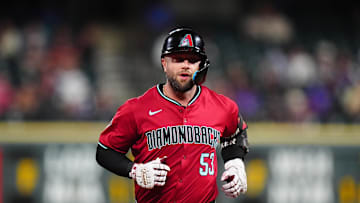Sep 17, 2024; Denver, Colorado, USA; Arizona Diamondbacks first base Christian Walker (53) runs off a solo home run in the eighth inning against the Colorado Rockies at Coors Field. Mandatory Credit: Ron Chenoy-Imagn Images
