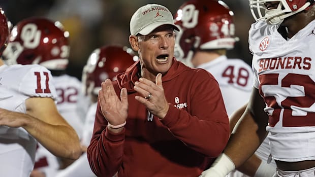Oklahoma head coach Brent Venables reacts prior to a game against Missouri.