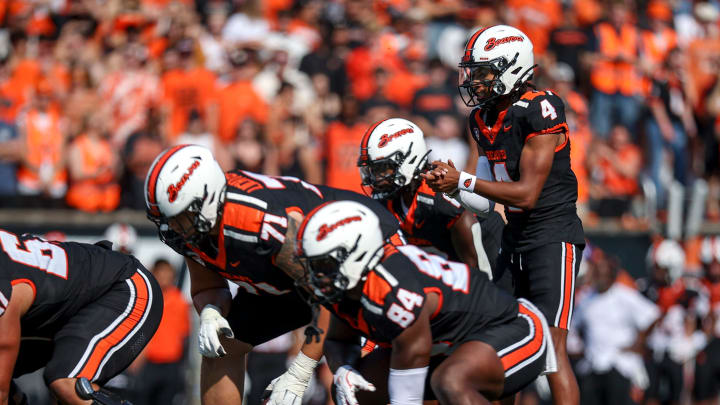 Oregon State Beavers quarterback Gevani McCoy (4) calls out a play during the first half of the game against Idaho State on Saturday, Aug. 31, 2024 at Reser Stadium in Corvallis, Ore.