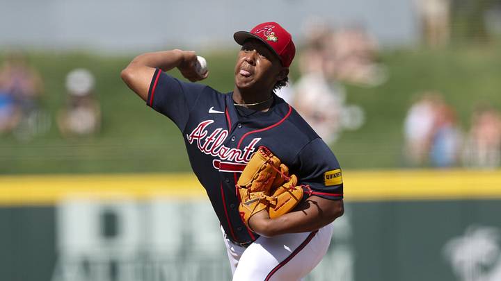 Mar 7, 2026; North Port, Florida, USA; Atlanta Braves pitcher Didier Fuentes (72) throws a pitch against the Baltimore Orioles in the seventh inning during spring Training at CoolToday Park. Mandatory Credit: Nathan Ray Seebeck-Imagn Images