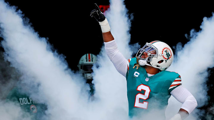 Dec 21, 2025; Miami Gardens, Florida, USA; Miami Dolphins linebacker Bradley Chubb (2) runs on the field at the start of the game against the Cincinnati Bengals at Hard Rock Stadium. Mandatory Credit: Nathan Ray Seebeck-Imagn Images
