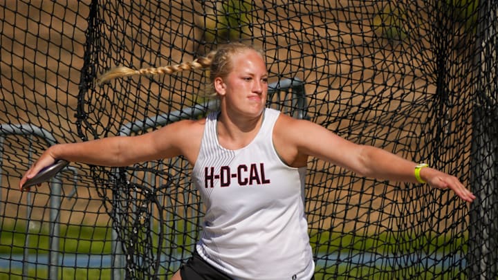 Charlee Morton of Hampton-Dumont/CAL had a big week in the throwing events. Charlee Morton of Hampton-Dumont/CAL had a big week in the throwing events.