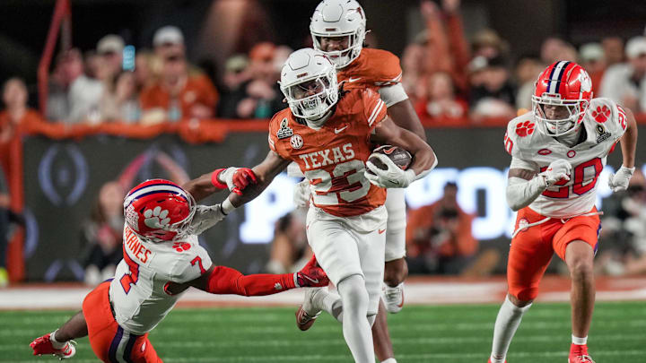 Jaydon Blue runs for a touchdown during No. 4 Texas's 38–24 win over No. 13 Clemson in the CFP first round on Dec. 21, 2024. Jaydon Blue runs for a touchdown during No. 4 Texas's 38–24 win over No. 13 Clemson in the CFP first round on Dec. 21, 2024.