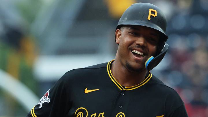 Jun 27, 2026; Pittsburgh, Pennsylvania, USA;  Pittsburgh Pirates pinch Esmerlyn Valdez (55) circles the bases on a solo home run against the Cincinnati Reds during the eighth inning at PNC Park. Mandatory Credit: Charles LeClaire-Imagn Images