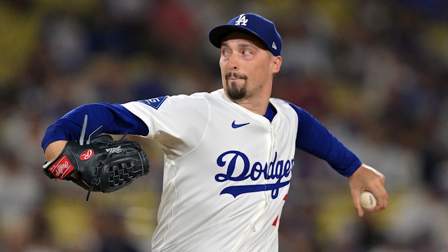 Los Angeles Dodgers pitcher Blake Snell (7) throws a pitch against the Philadelphia Phillies.
