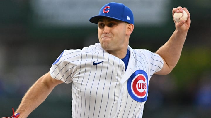 Apr 22, 2026; Chicago, Illinois, USA; Chicago Cubs pitcher Matthew Boyd (16) pitches during the first inning against the Philadelphia Phillies at Wrigley Field. Mandatory Credit: Patrick Gorski-Imagn Images