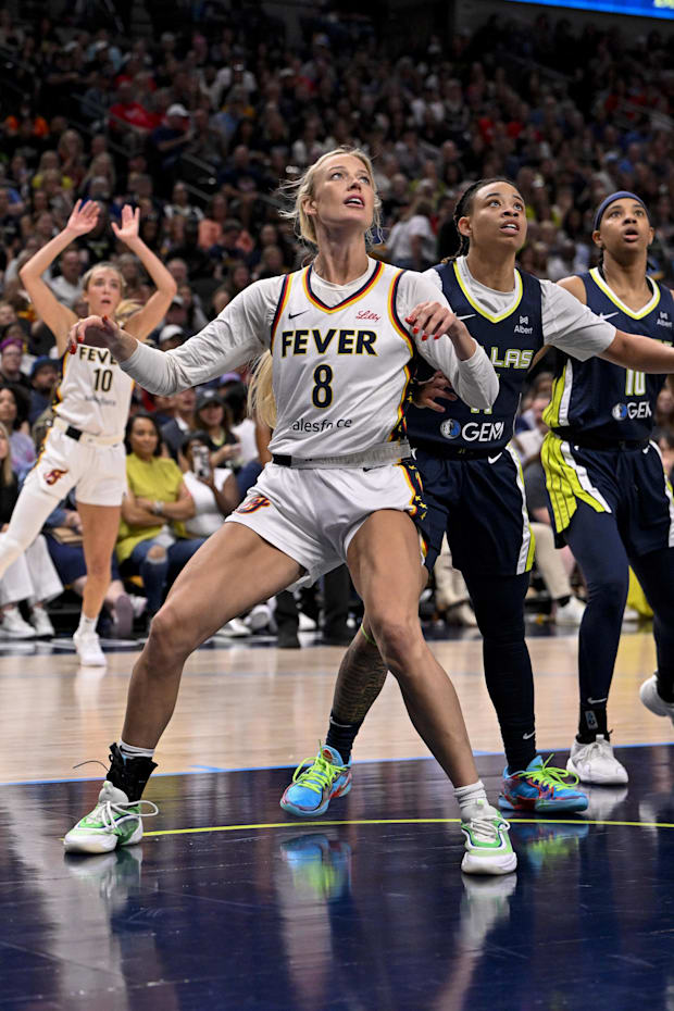 Indiana Fever guard Sophie Cunningham and Dallas Wings guard JJ Quinerly