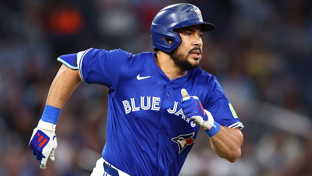 Anthony Santander of the Toronto Blue Jays runs during a May game against the San Diego Padres.