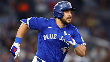 Anthony Santander of the Toronto Blue Jays runs during a May game against the San Diego Padres.
