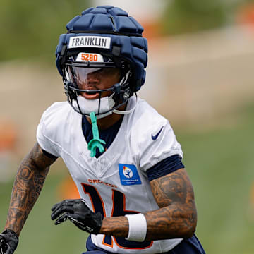 Jul 26, 2024; Englewood, CO, USA; Denver Broncos wide receiver Troy Franklin (16) during training camp at Broncos Park Powered by CommonSpirit. 