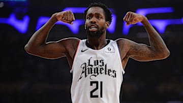 December 25, 2019; Los Angeles, California, USA; Los Angeles Clippers guard Patrick Beverley (21) reacts against the Los Angeles Lakers during the first half at Staples Center. Mandatory Credit: Gary A. Vasquez-Imagn Images