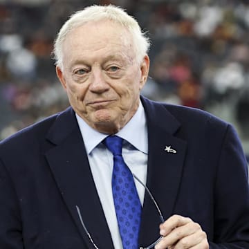 Jan 5, 2025; Arlington, Texas, USA;  Dallas Cowboys owner Jerry Jones before the game against the Washington Commanders at AT&T Stadium. Mandatory Credit: Kevin Jairaj-Imagn Images