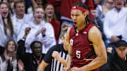 Indiana Hoosiers forward Malik Reneau (5) reacts to a basket and foul  in the second half against the UCLA Bruins at Simon Skjodt Assembly Hall. 