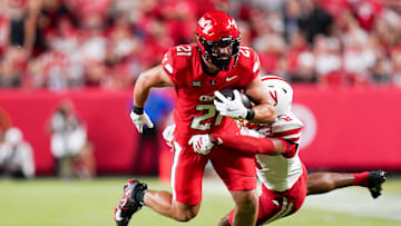 Nebraska Cornhuskers defensive back DeShon Singleton (8) tackles Cincinnati Bearcats tight end Patrick Gurd (21) in the first quarter of the Kansas City Classic season opening game between the Cincinnati Bearcats and Nebraska Cornhuskers, Thursday, Aug. 28, 2025, at Arrowhead Stadium in Kansas City, Mo. Cornhuskers are up 13-3 at halftime.