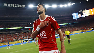 [Subscription Customers Only] Jun 23, 2025; East Rutherford, New Jersey, USA; Al Ahly's Wessam Abou Ali celebrates scoring their first goal during a group stage match of the 2025 FIFA Club World Cup at MetLife Stadium. Mandatory Credit: Susana Vera-Reuters via Imagn Images