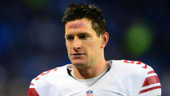 Dec 22, 2013; Detroit, MI, USA; New York Giants punter Steve Weatherford (5) against the Detroit Lions at Ford Field.  