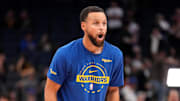 Nov 24, 2025; San Francisco, California, USA; Golden State Warriors guard Stephen Curry (30) stands on the court before the start of the game against the Utah Jazz at the Chase Center. Mandatory Credit: Cary Edmondson-Imagn Images