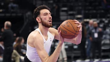 Nov 21, 2025; Salt Lake City, Utah, USA; Oklahoma City Thunder center Chet Holmgren (7) warms up before the game against the Utah Jazz at Delta Center. Mandatory Credit: Rob Gray-Imagn Images