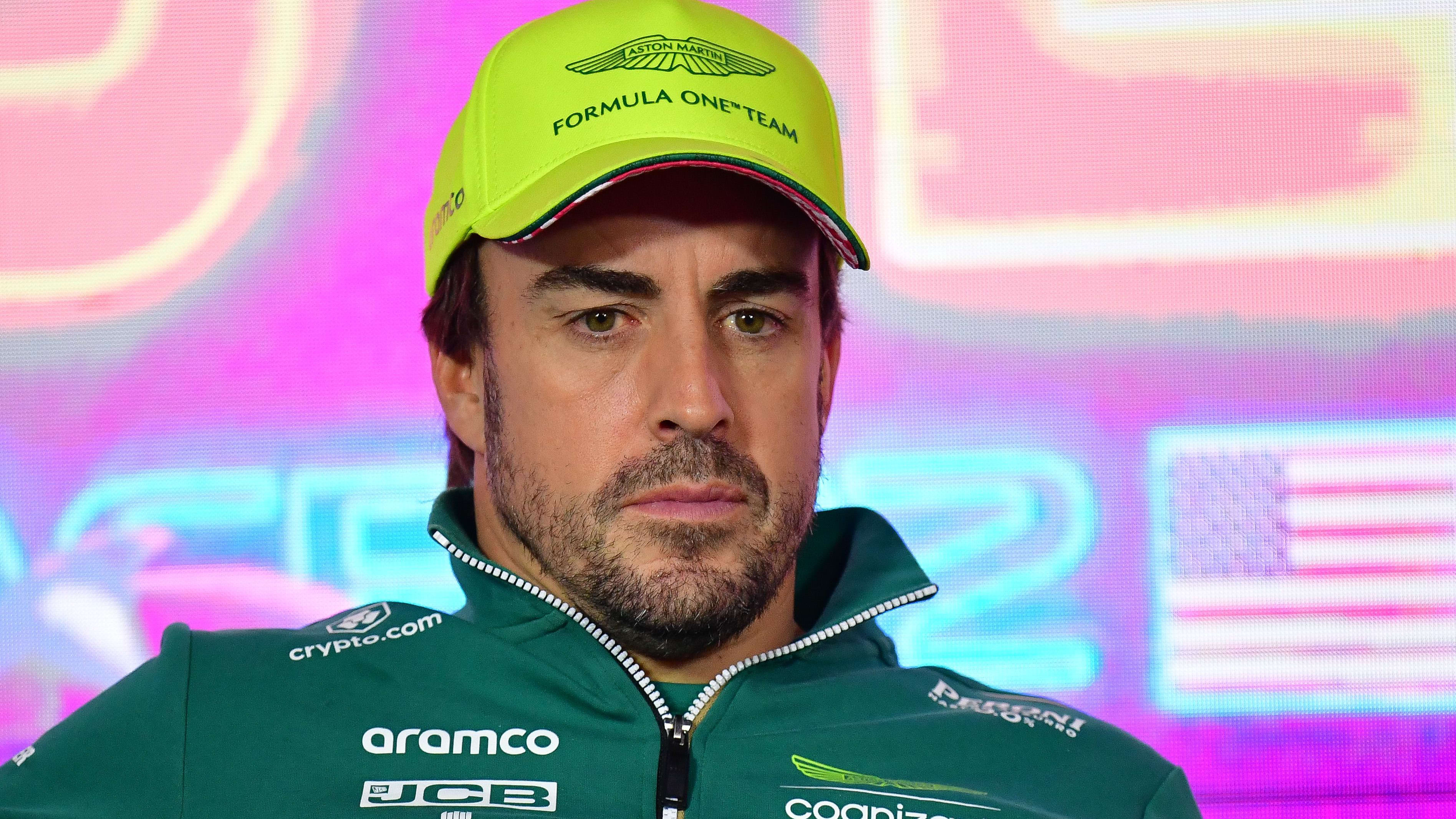 Nov 15, 2023; Las Vegas, Nevada, USA; Aston Martin driver Fernando Alonso of Spain during media