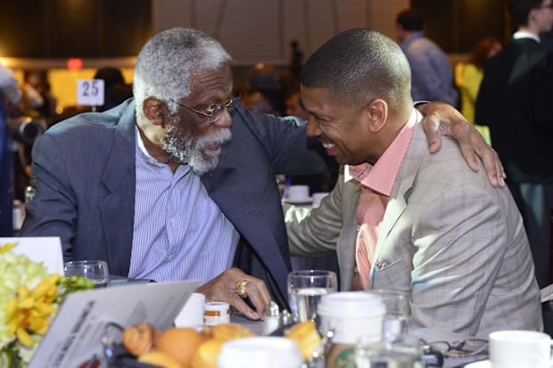 Mayor Kevin Johnson visits with Bill Russell at the 2014 NBA All-Star Game  