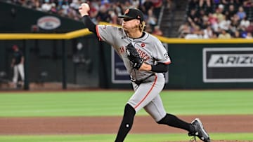 Sep 25, 2024; Phoenix, Arizona, USA; San Francisco Giants pitcher Spencer Bivens (76) throws in the eighth inning against the Arizona Diamondbacks at Chase Field. 