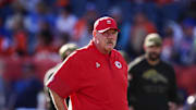 Nov 16, 2025; Denver, Colorado, USA; Kansas City Chiefs head coach Andy Reid before the game against the Denver Broncos at Empower Field at Mile High. Mandatory Credit: Ron Chenoy-Imagn Images