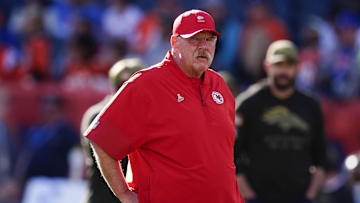 Nov 16, 2025; Denver, Colorado, USA; Kansas City Chiefs head coach Andy Reid before the game against the Denver Broncos at Empower Field at Mile High. Mandatory Credit: Ron Chenoy-Imagn Images