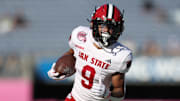 Dec 20, 2024; Orlando, FL, USA; Jacksonville State Gamecocks wide receiver Jarod Bowie (9) runs with the ball against the Ohio Bobcats in the third quarter at Camping World Stadium. Mandatory Credit: Nathan Ray Seebeck-Imagn Images