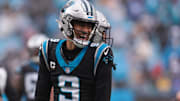 Panthers quarterback Bryce Young passed for three touchdowns in Carolina's upset win over the Rams on Sunday.