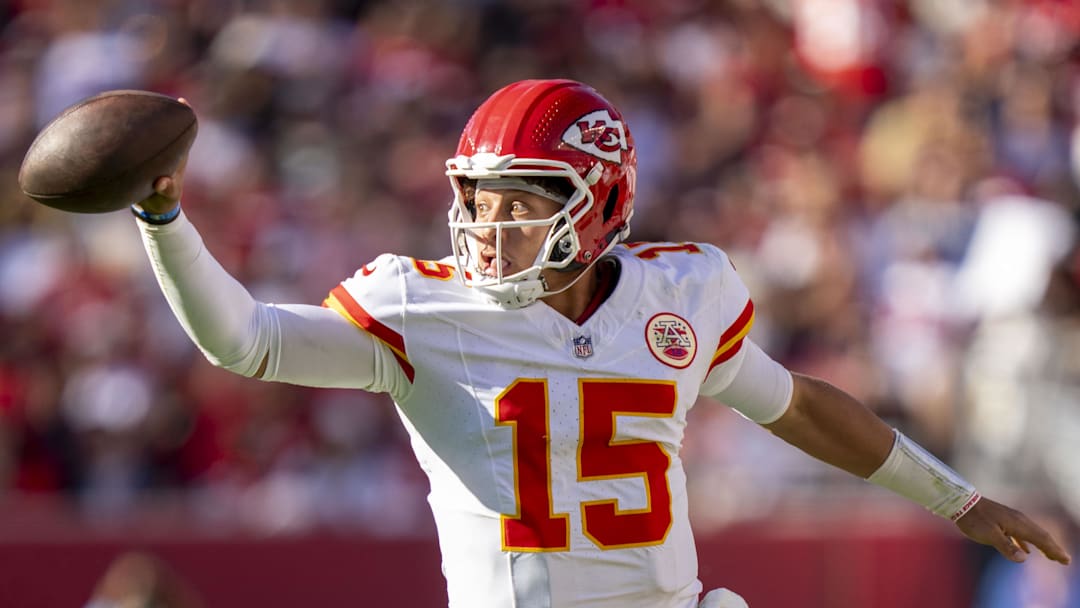 Kansas City Chiefs quarterback Patrick Mahomes runs with the football during the win at the San Francisco 49ers.