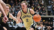 Purdue Boilermakers guard Fletcher Loyer (2) drives with the ball 