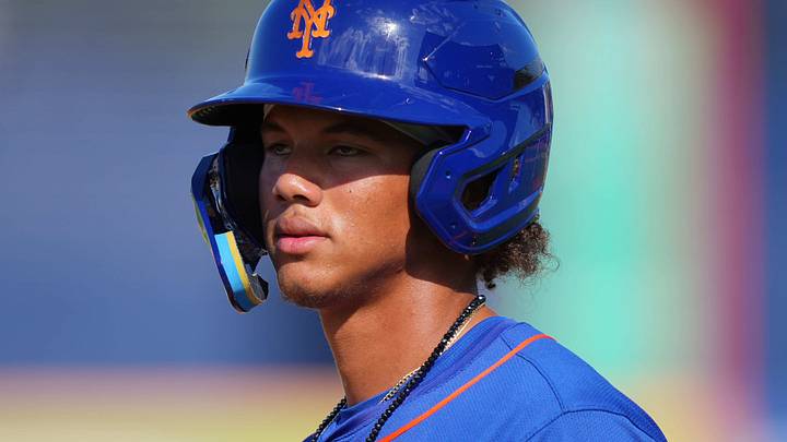 Mar 15, 2024; Port St. Lucie, Florida, USA; New York Mets shortstop Jeremy Rodriguez (83) participates in the Spring Breakout game against the Washington Nationals at Clover Park. Mandatory Credit: Jim Rassol-USA TODAY Sports