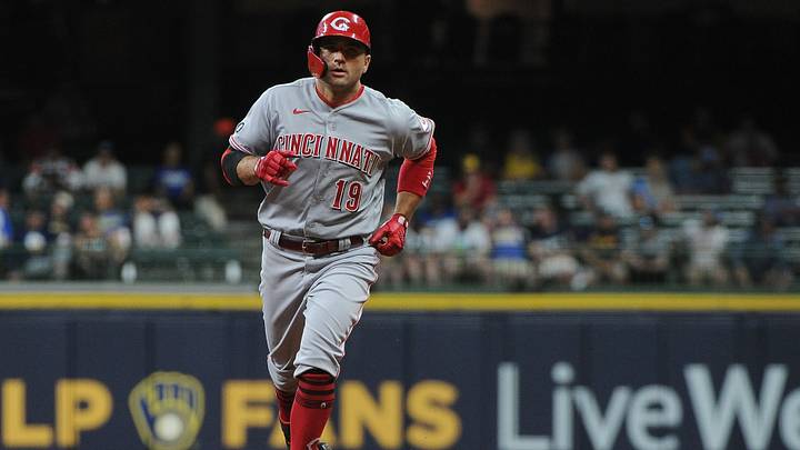 Jun 14, 2021; Milwaukee, Wisconsin, USA;  Cincinnati Reds first baseman Joey Votto (19) rounds the bases after hitting a home run against the Milwaukee Brewers in the seventh inning at American Family Field. Mandatory Credit: Michael McLoone-USA TODAY Sports