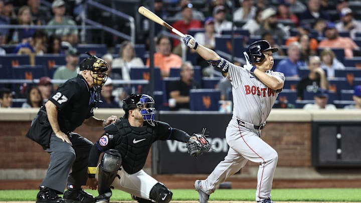 Sep 2, 2024; New York City, New York, USA; Boston Red Sox designated hitter Masataka Yoshida (7) at Citi Field. Mandatory Credit: Wendell Cruz-Imagn Images