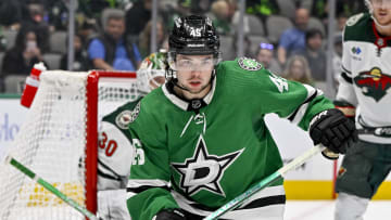 Sep 29, 2022; Dallas, Texas, USA; Dallas Stars center Mavrik Bourque (45) in action during the game