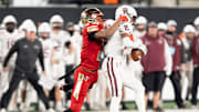 Nov 29, 2024; East Rutherford, NJ, USA; Bergen Catholic vs. Don Bosco in the NJSIAA Non-Public A football final at MetLife Stadium. DB #2 Isaiah Alvarez makes a catch as BC #21 Jordan Thomas tries to break up the pass.