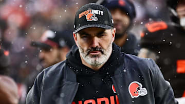 Dec 7, 2025; Cleveland, Ohio, USA; Cleveland Browns head coach Kevin Stefanski walks off the field at halftime of the game against the Tennessee Titans at Huntington Bank Field. Mandatory Credit: Ken Blaze-Imagn Images